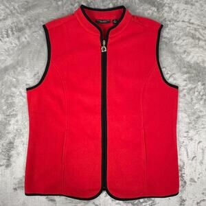Susan Graver Weekend Red Gold-Toned Heart Zipper Fleece Full-zip Sweater Vest M